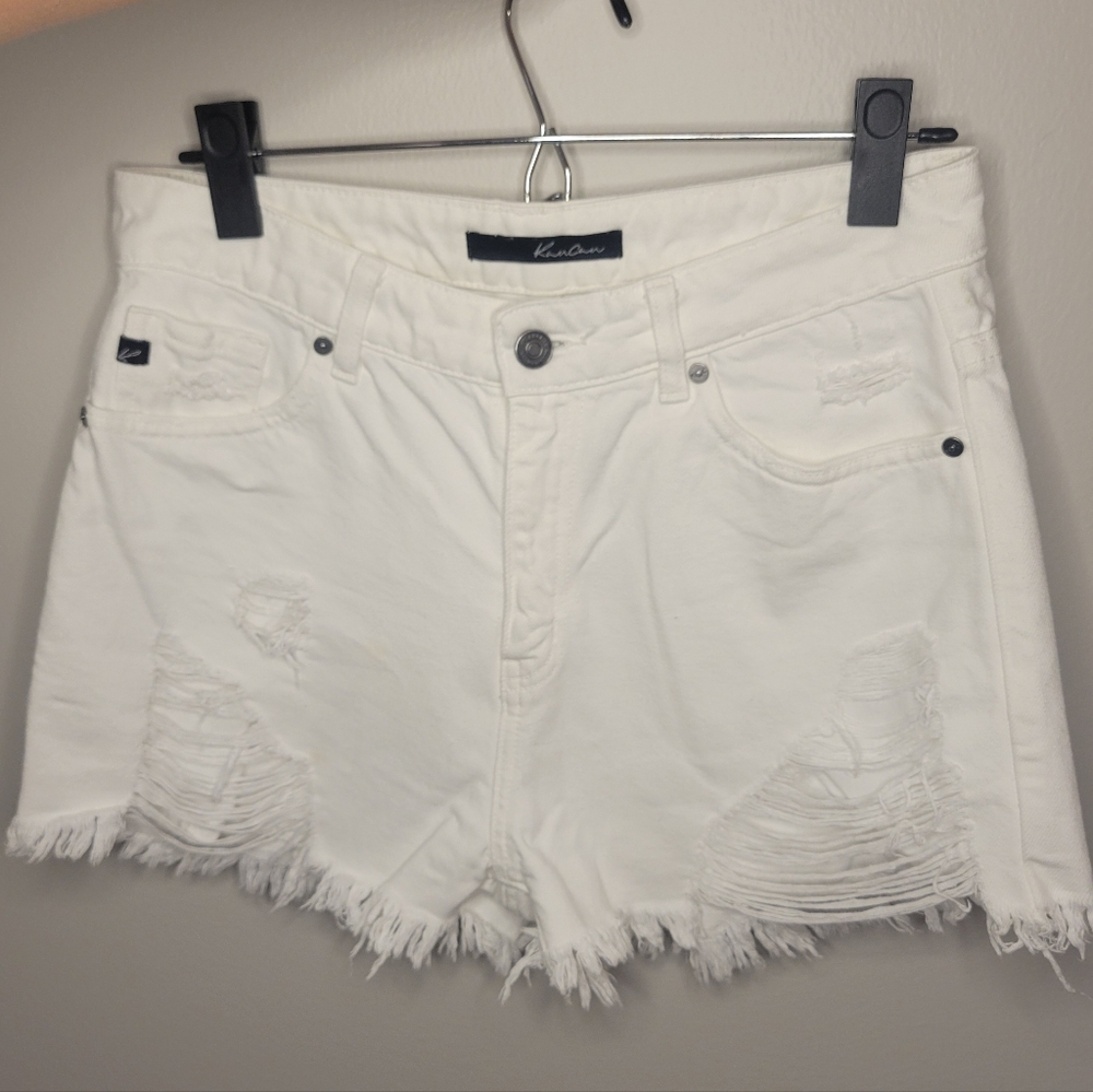 KanCan High Waisted White Distressed Denim Shorts